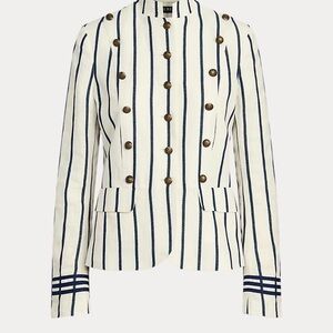 Lauren Ralph Lauren Striped Linen Military Blazer Cuffs Gold Buttons Women’s XS